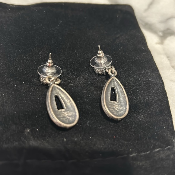 Dainty Antiqued Silver Crystal Drop Earrings-Boutique - Picture 7 of 13